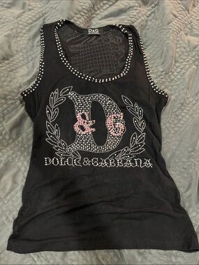 Authentic Y2K D&G Dolce & Gabbana Rhinestone Logo Tank Top Black McBling